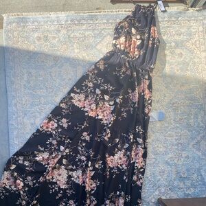 black floral halter neck Lulus maxi dress